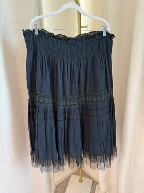 MPH Collection Midi Skirt Women's Size 2X Black Cotton Boho Tiered Tulle Trim
